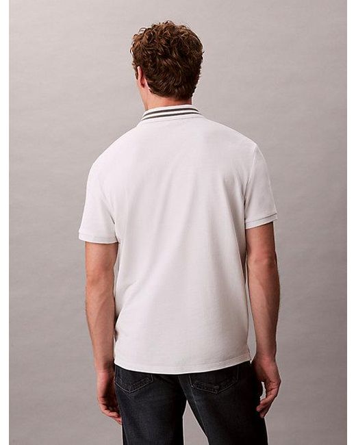 Calvin Klein White Jeans Monogram Pique Tipped Classic Polo Shirt for men