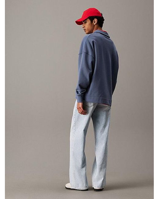 Calvin Klein Blue Jeans Cotton Terry Polo Sweatshirt for men