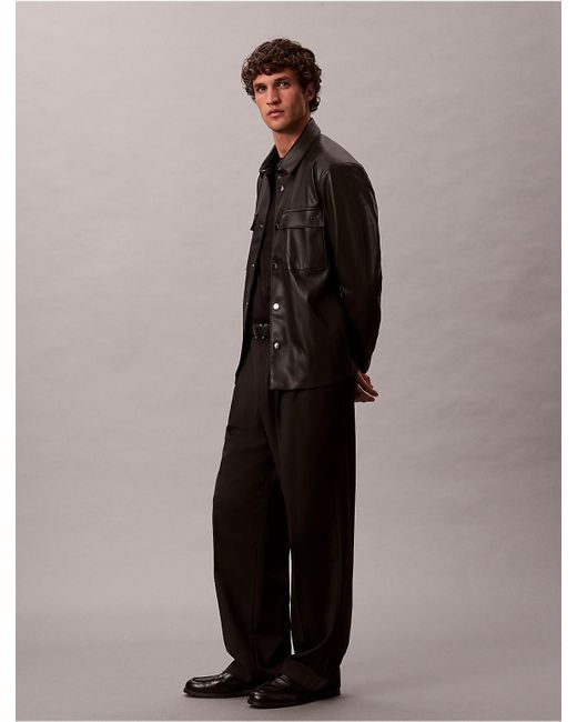 Calvin Klein Calvin Klein Faux Leather Relaxed Shirt Jacket in Black for  Men | Lyst