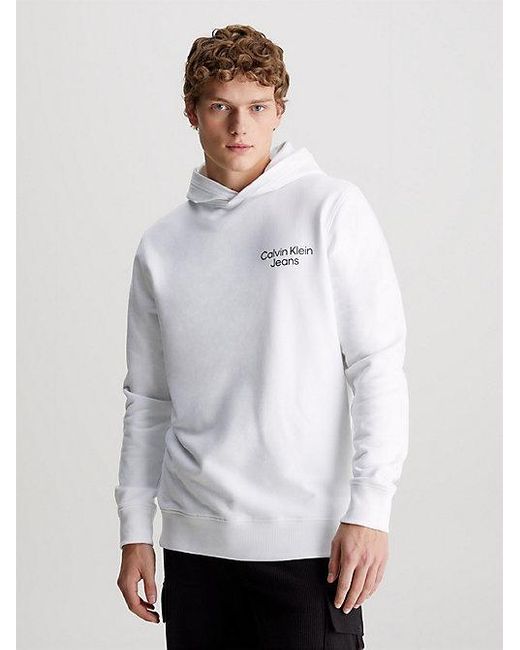 Sudadera de felpa con capucha y logo gráfico Calvin Klein de hombre de color White