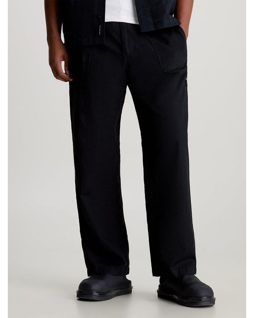 Calvin Klein Black Cotton Linen Trousers for men