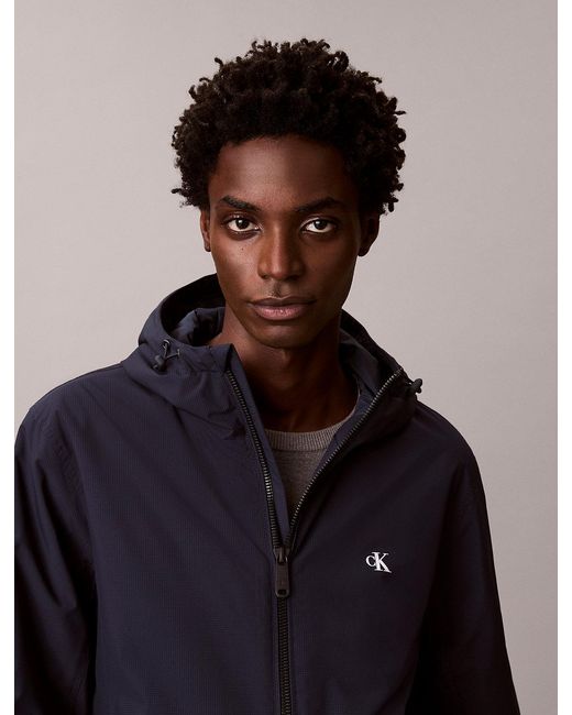 Calvin Klein Blue Hooded Ripstop Jacket for men