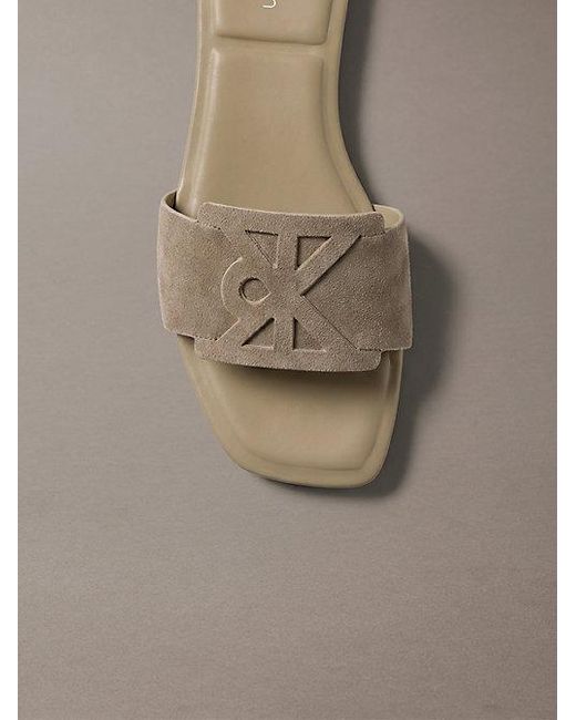 Calvin Klein Gray Ck Provence Suede Square Toe Sandals