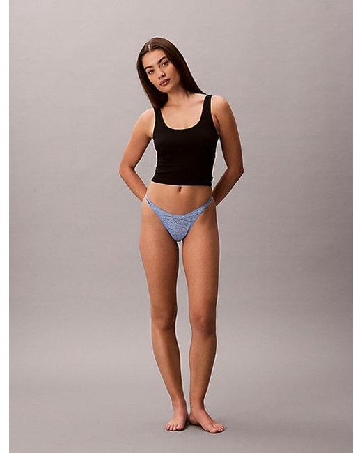 Calvin Klein Blue Dipped String Thong Icon Lace