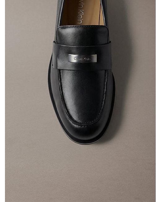 Calvin Klein Gray Theo Leather Penny Loafers for men