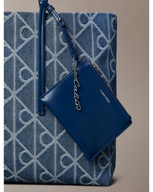 Calvin Klein Blue Large Denim Jacquard Tote Bag With Pouch