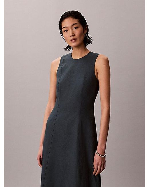 Calvin Klein Multicolor Jeans Linen Blend Sleeveless Midi Dress