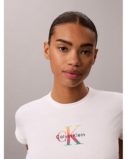 Calvin Klein White Jeans Slim Monogram T-Shirt Pride