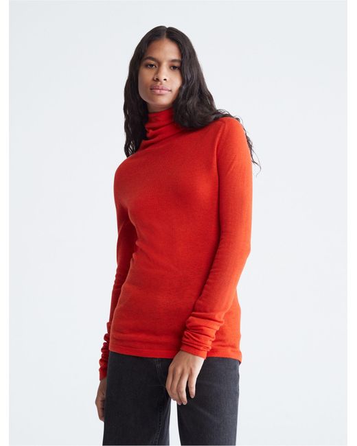 Calvin Klein Uplift Merino Wool Blend Turtleneck Sweater in Red | Lyst  Canada