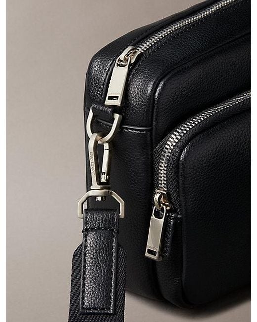 Calvin Klein Black Logo Pebbled Crossbody Camera Bag for men