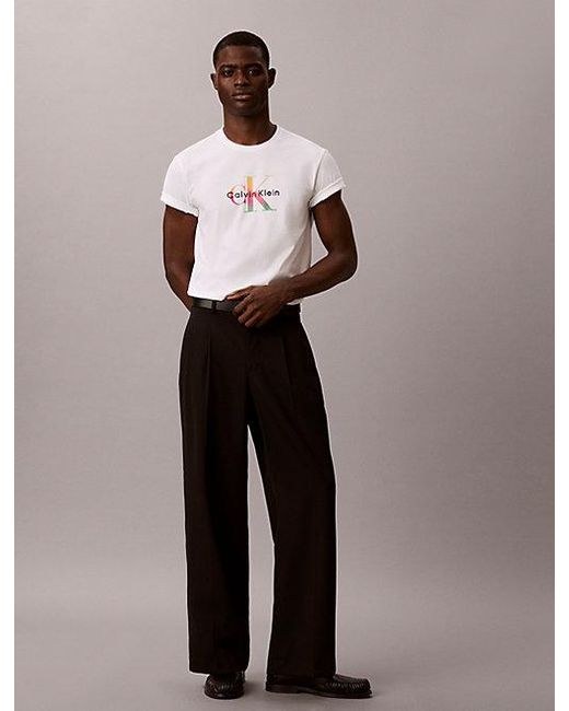 Calvin Klein White Jeans Monogram T-Shirt Pride for men