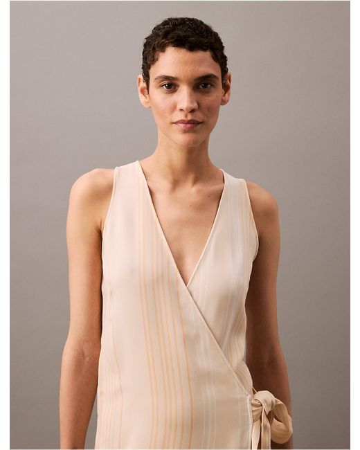 Calvin Klein Flowing Stripe Midi Wrap Dress in Natural Lyst