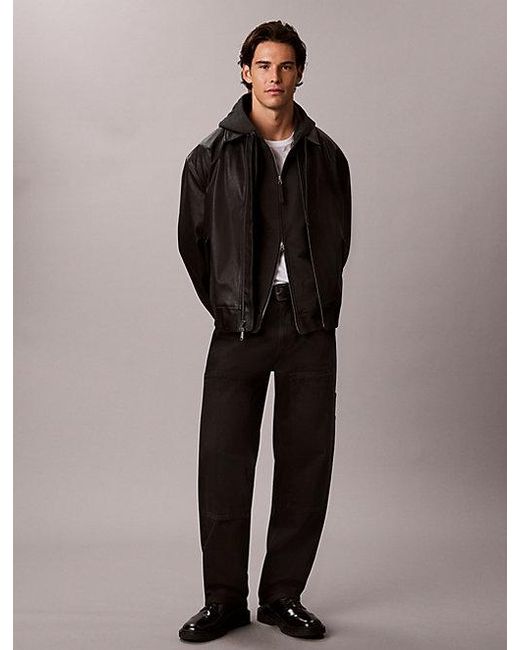 Calvin Klein Black Jeans Cotton Terry Badge Zip Hoodie for men