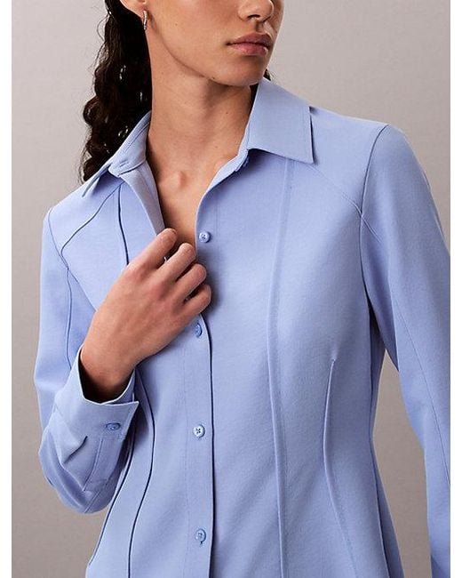 Calvin Klein Blue Casual Twill Long Sleeve Mini Shirtdress