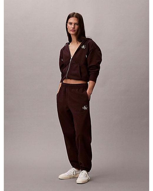 Calvin Klein Brown Jeans Cotton Terry Monogram Joggers