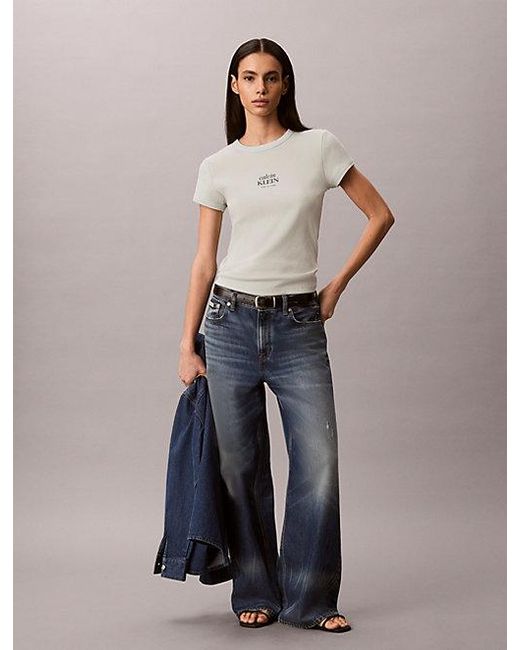 Calvin Klein Blue Jeans Slim Ribbed Cotton Logo T-Shirt