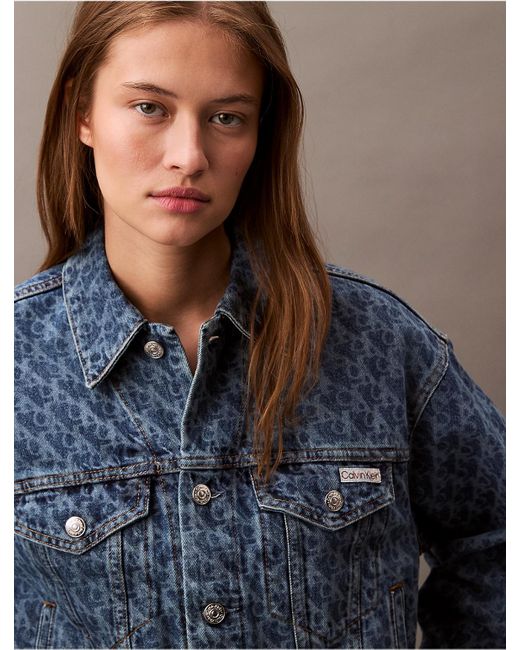 Calvin Klein 90S Allover Monogram Denim Trucker Jacket in Calvin Klein 90S Allover Monogram Denim Trucker Jacket in