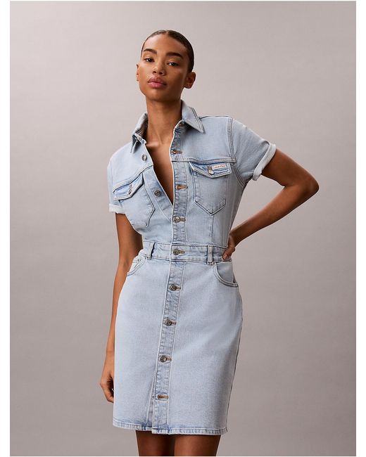 calvin klein denim dress women Denim Shirt Dress Calvin Klein
