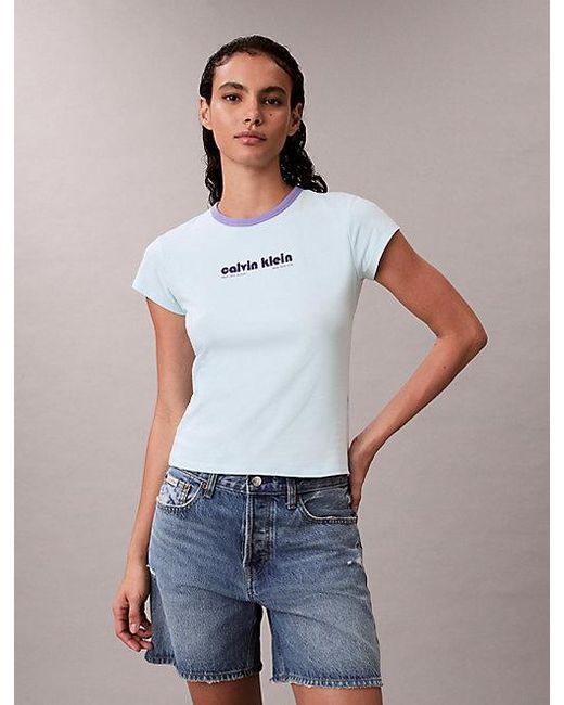 Calvin Klein White Jeans Logo Graphic Baby Tee