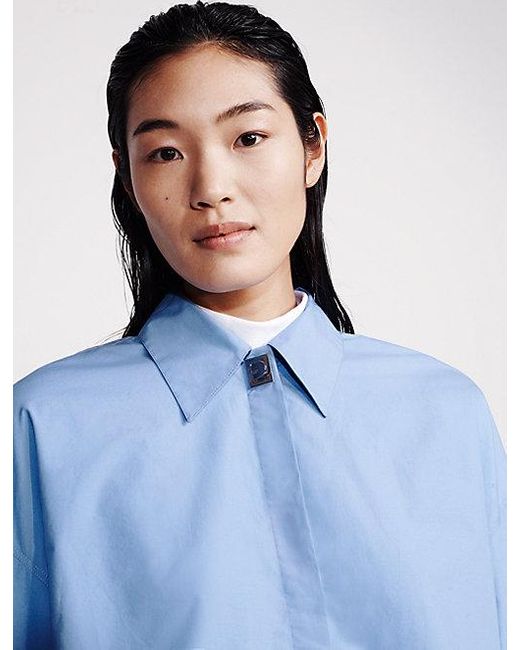 Calvin Klein Geweven Poplin Cropped Button-Down Overhemd in het Black