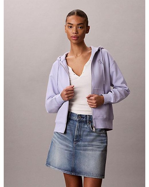 Calvin Klein Gray Jeans Relaxed Monogram Zip Hoodie