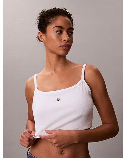 Calvin Klein Blue Jeans Cropped Ribbed Cotton Cami Top
