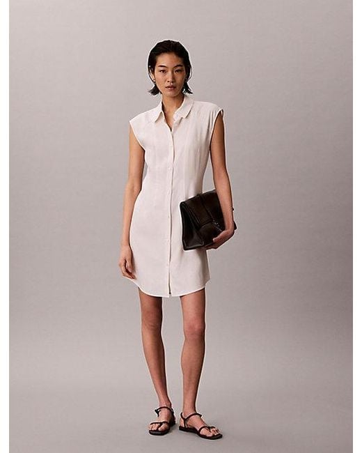Calvin Klein Multicolor Soft Lyocell Linen Shirt Dress