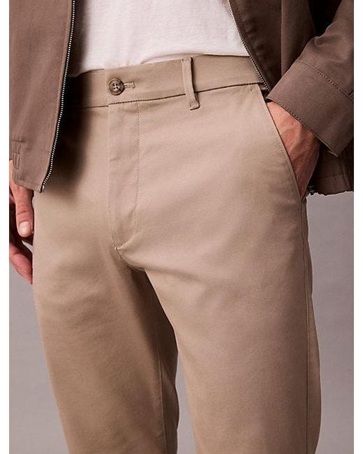 Calvin Klein Brown Slim Cotton Stretch Chino Trousers for men