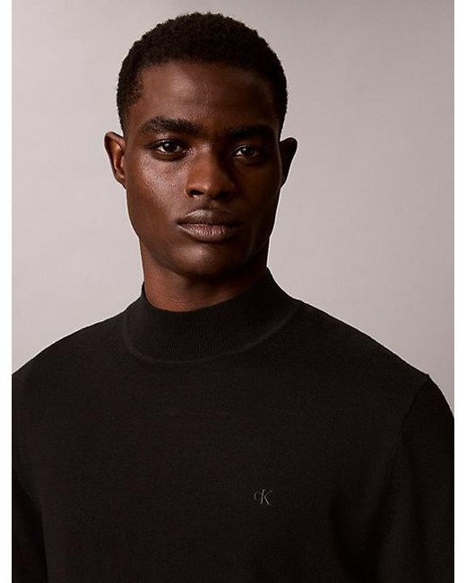 Calvin Klein Black Merino Wool Mock Neck Jumper for men