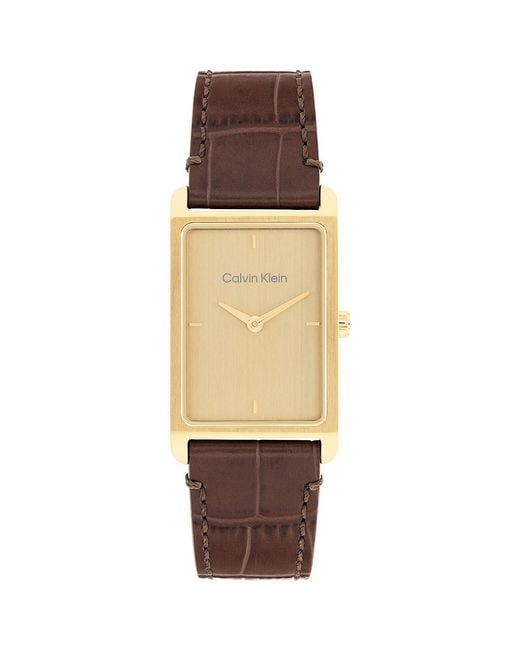 Calvin Klein Natural Rectangle Dial Leather Strap Watch for men