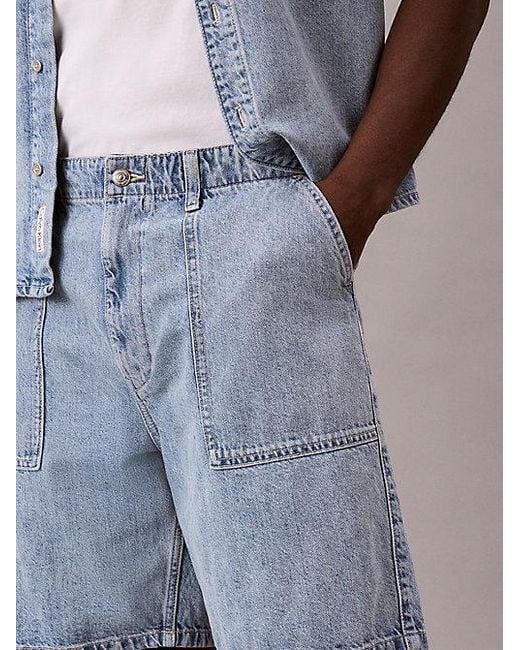 Calvin Klein Blue Jeans Cotton Linen Denim Shorts for men