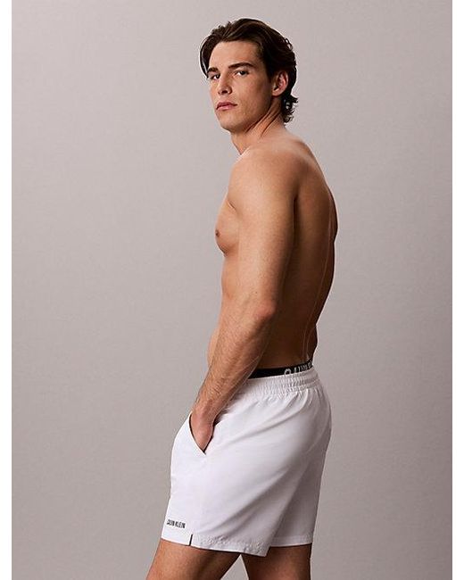 Calvin Klein White Double Waistband Swim Shorts Intense Power for men