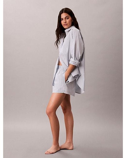Calvin Klein Multicolor Relaxed Button Down Pyjama Shirt Cotton Poplin