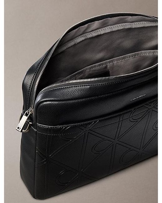 Calvin Klein Black Embossed Emblem Logo Laptop Bag for men