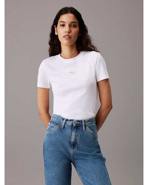 Calvin Klein Blue Slim Ribbed Cotton T-shirt