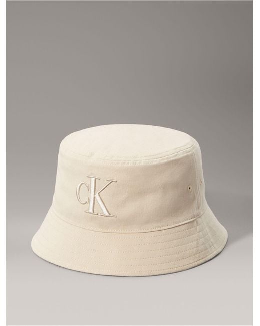 Calvin Klein Natural Embroidered Monogram Logo Twill Bucket Hat for men