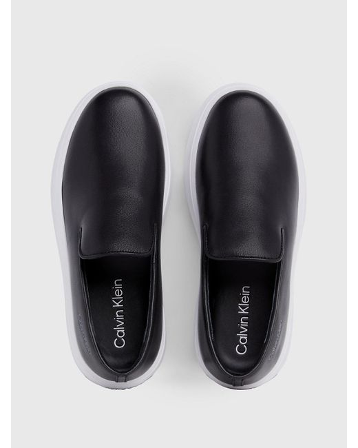 Calvin Klein White Leather Platform Slip-on Shoes