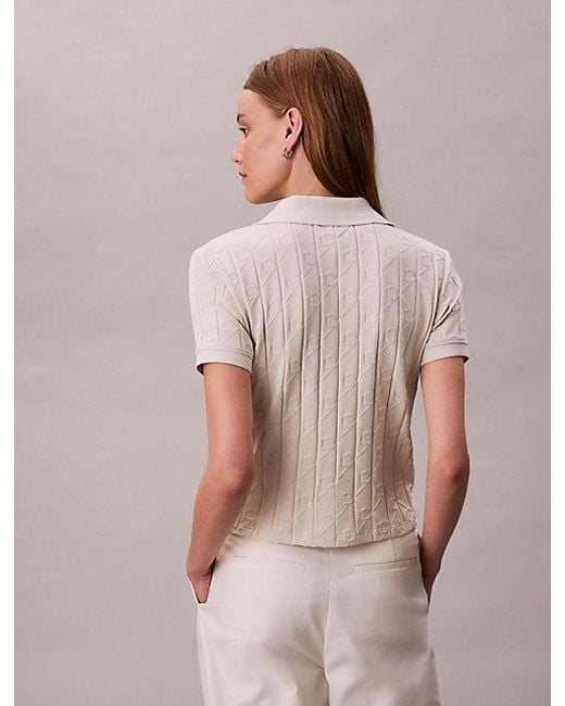 Calvin Klein Natural Jeans Allover Monogram Logo Jacquard Polo Top