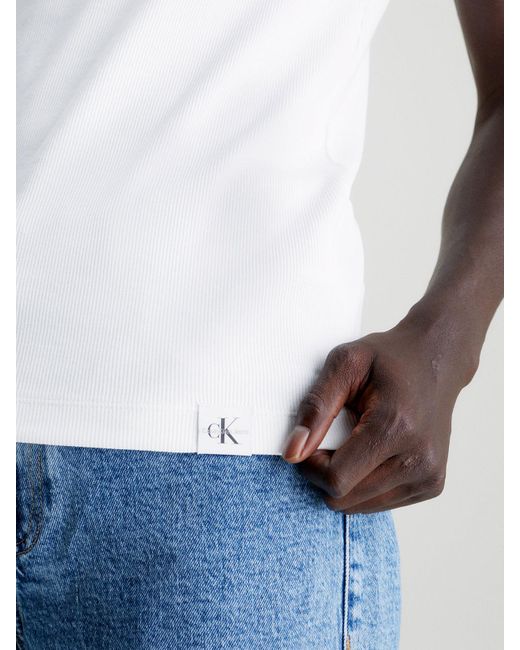 Calvin Klein White Slim Ribbed Tank Top for men