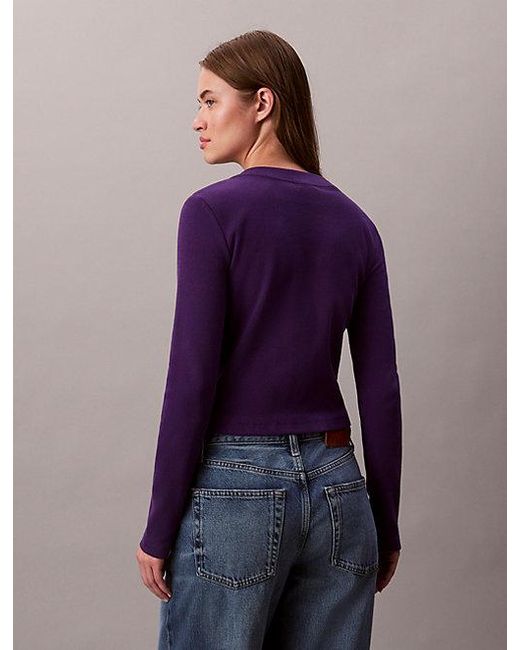 Calvin Klein Purple Jeans Monologo Long Sleeve Rib Baby Tee