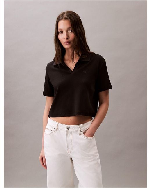 Calvin Klein Black Calvin Klein Cotton Contour Rib Polo Tee