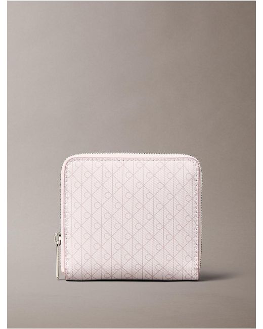 Calvin Klein Pink Allover Monogram Square Zip Wallet