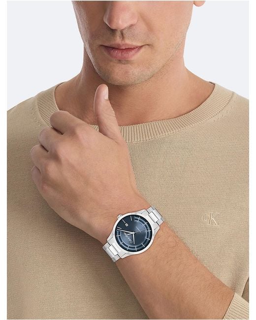 Calvin Klein Blue Automatic H-Link Bracelet Watch for men