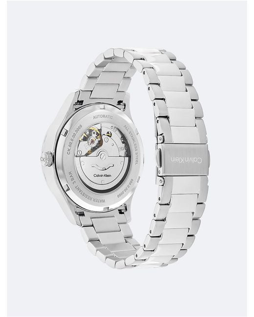 Calvin Klein White Automatic H-Link Bracelet Watch for men