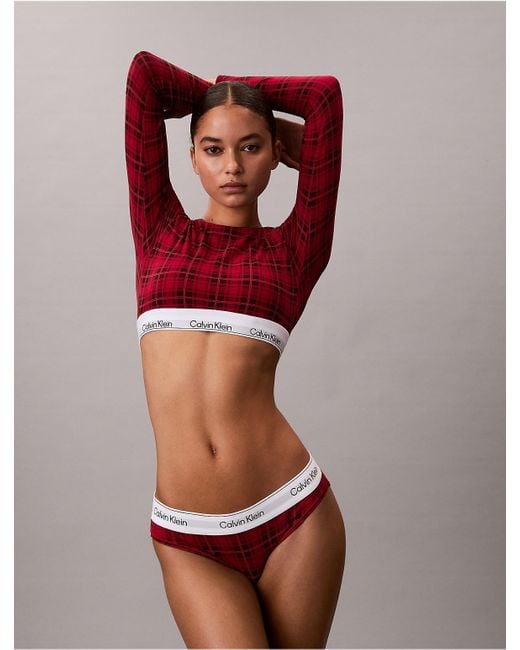 Calvin Klein Red Icon Cotton Modal Lightly Lined Long Sleeve Tee Bralette