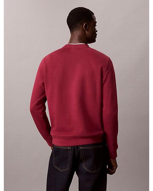 Calvin Klein Red Cotton Fleece Embossed Sweatshirt for men