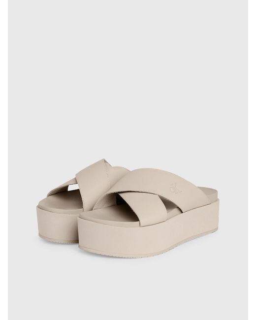 Calvin Klein Natural Leather Platform Sandals