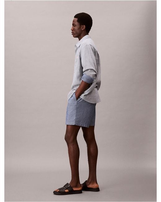 Calvin Klein Multicolor Calvin Klein Chambray Pull-On Shorts for men