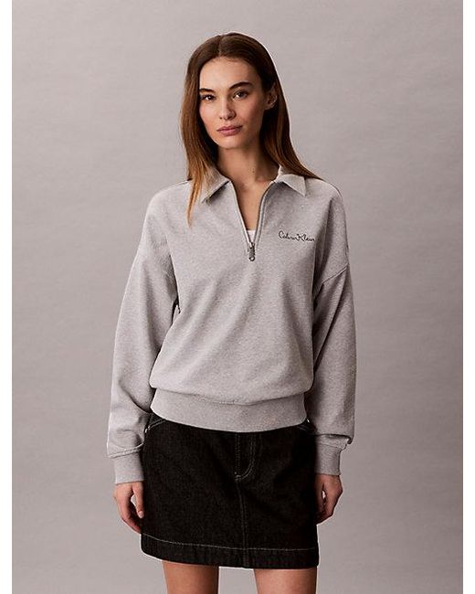 Calvin Klein Gray Jeans French Terry Relaxed Quarter Zip Sweatshirt