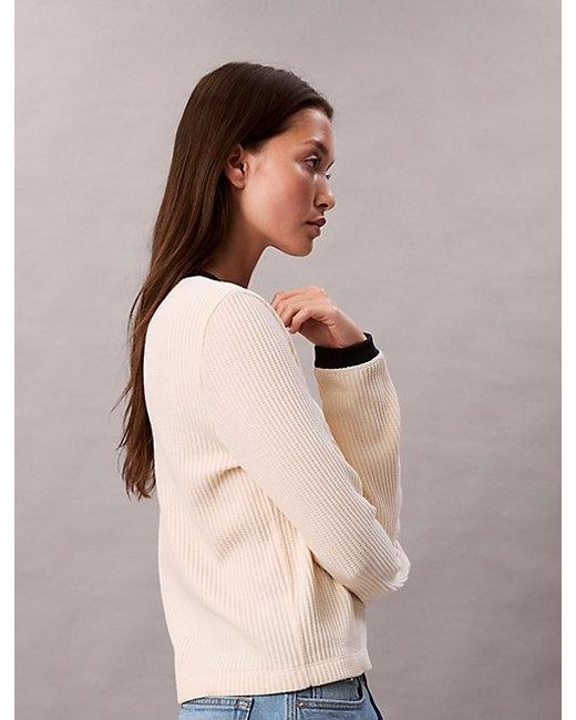 Calvin Klein White Jeans Long Sleeve Waffle T-Shirt